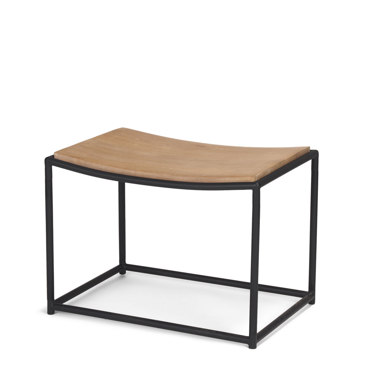 Taniel Light Brown Wood with Black Metal Stool, Ottoman by Mercana, 23.25" length x 16" width x 17" height View 1