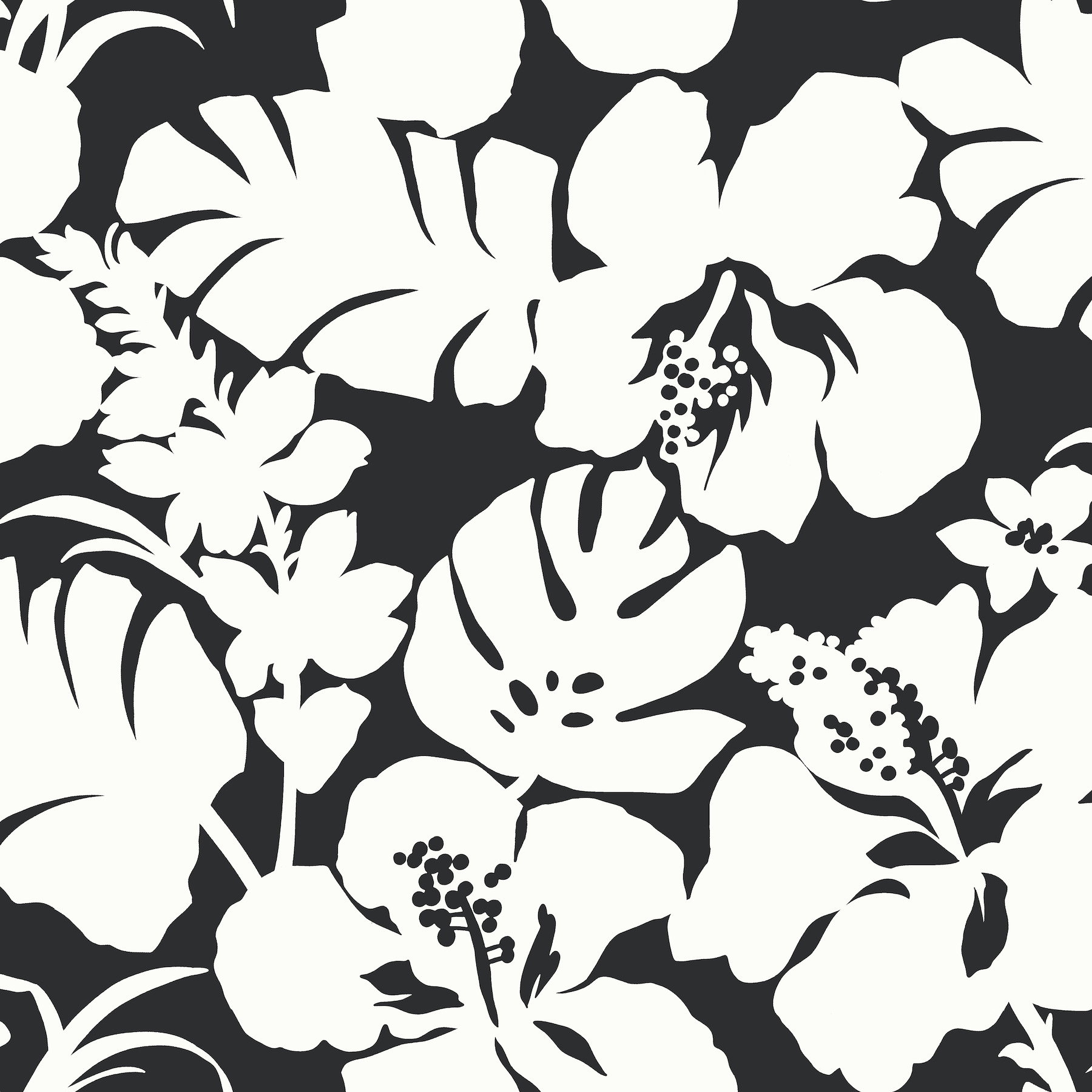 Hibiscus Arboretum Black Wallpaper, by York Wall, 33' length x 1'8.5" width x 0.02" depth View 1