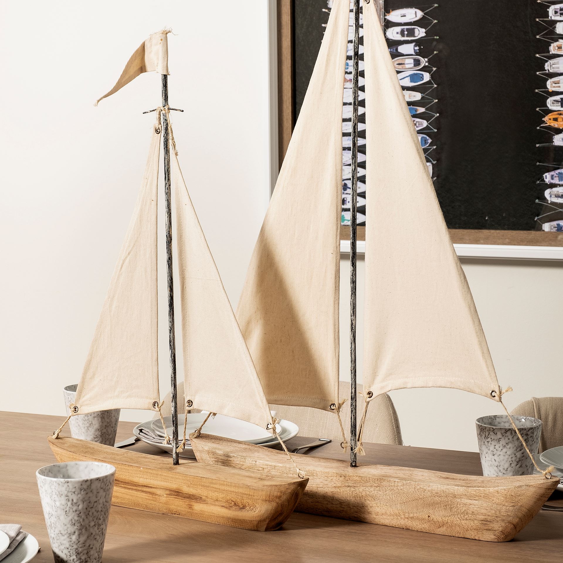 Tartane Large 22L x 2W Brown/Cream Nautical Inspired Sailboat, Decorative Object by Mercana, 22" length x 2.3" width x 32" height View 3