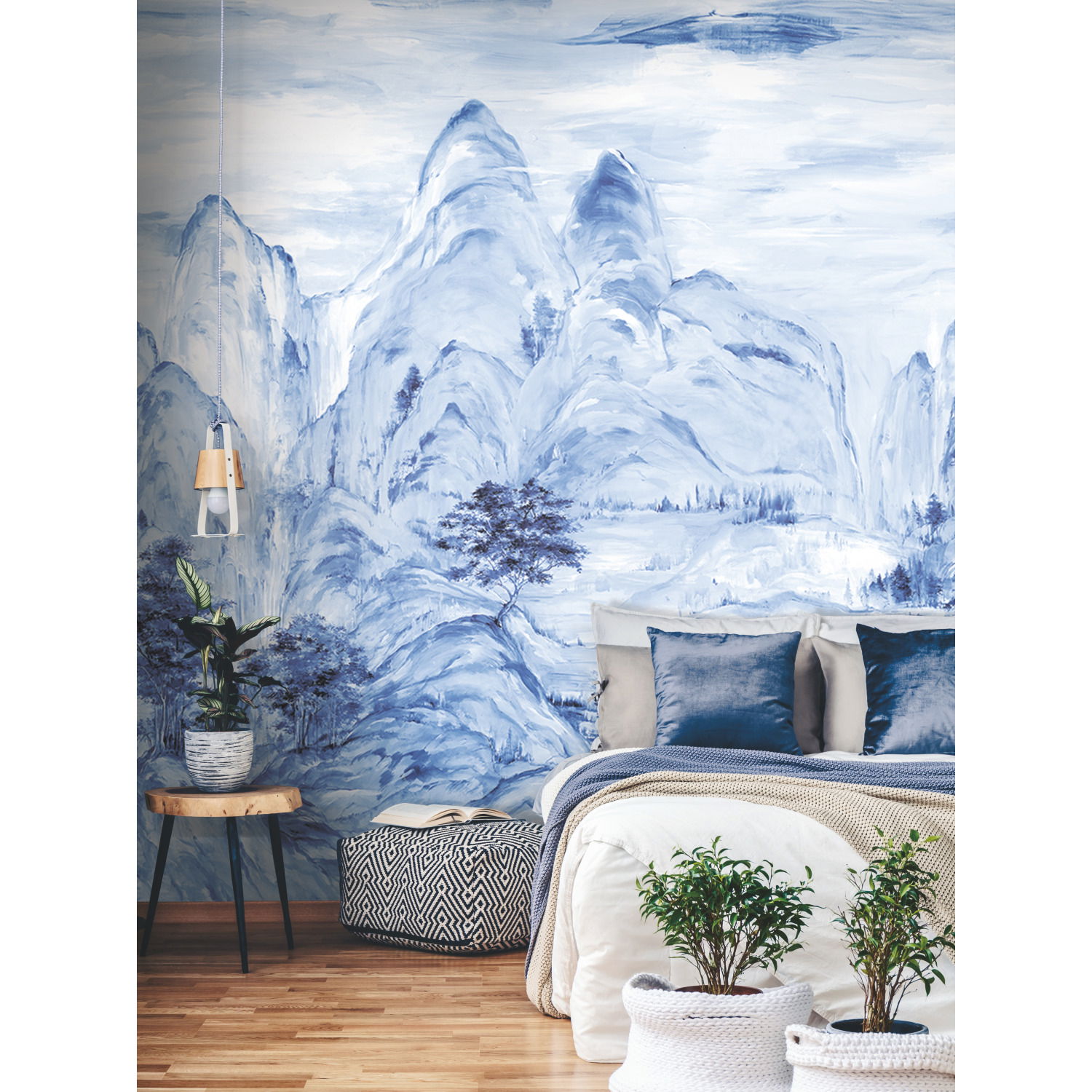 Misty Mountain Blue Wall Mural large image 