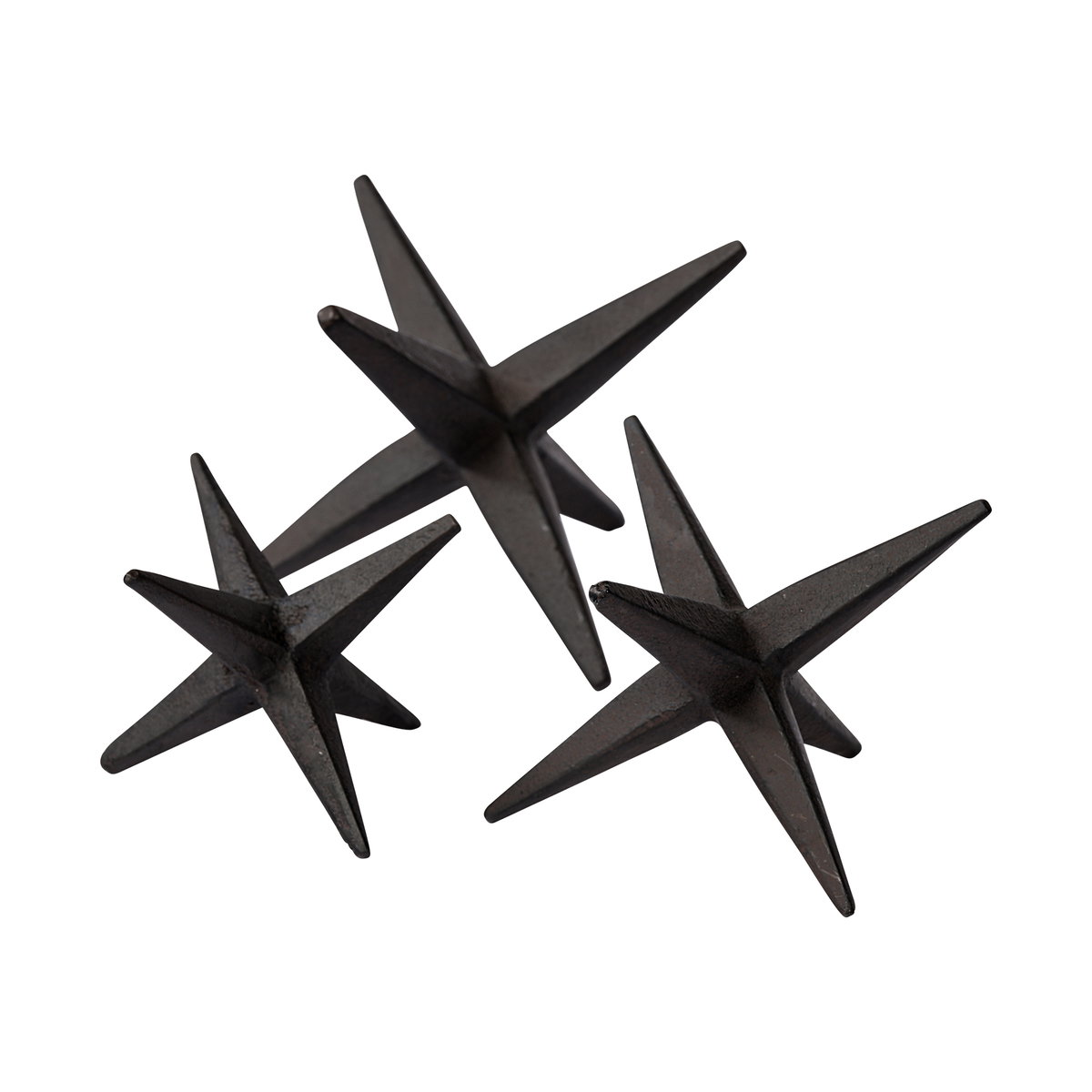Rhea (Set of 3) Brown Cast Iron Small, Medium & Large Jacks, Decorative Object by Mercana, 5.12" length x 5.12" width x 3.94" height View 1