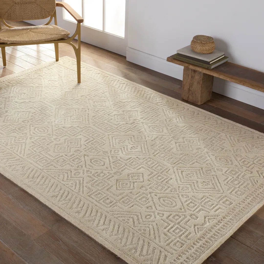 Oriental Handmade Tufted Wool Area Rug in Beige large image 