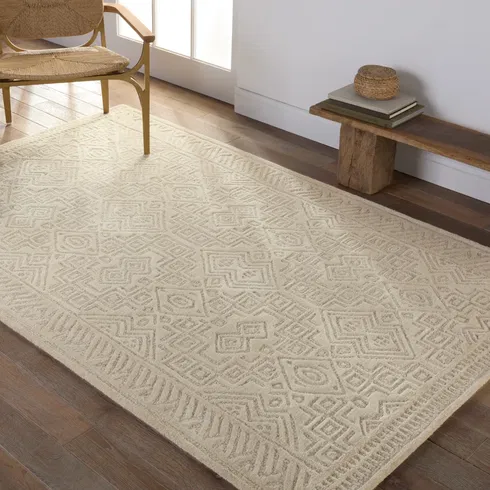 Oriental Handmade Tufted Wool Area Rug in Beige