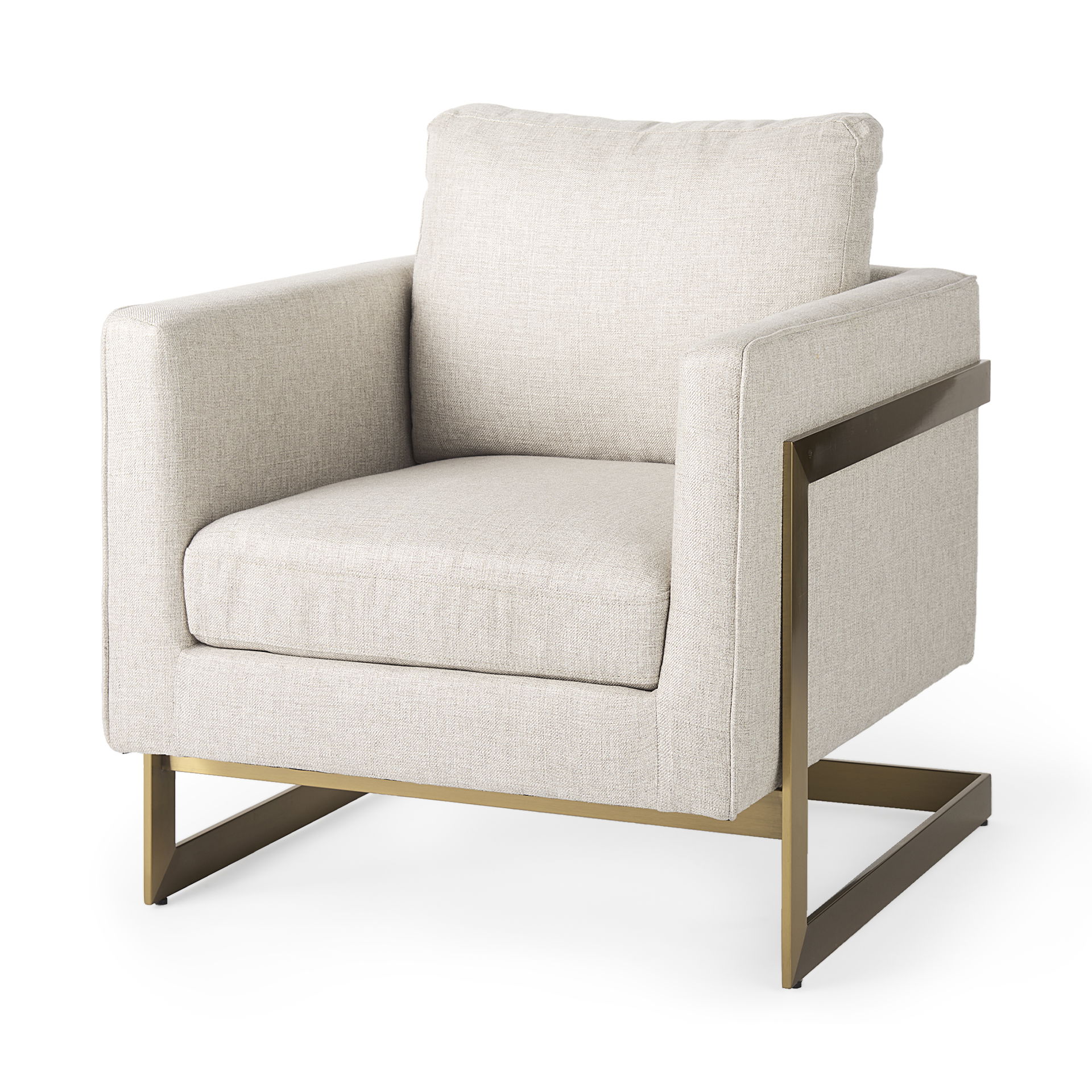 Rupert Cream Poly-Linen Seat with Gold Stainless Steel Frame Accent Chair, by Mercana, 28.5" length x 31" width x 32" height View 1