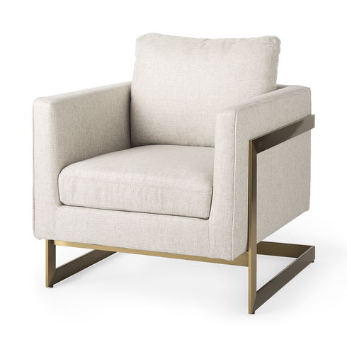 Rupert Cream Poly-Linen Seat with Gold Stainless Steel Frame Accent Chair