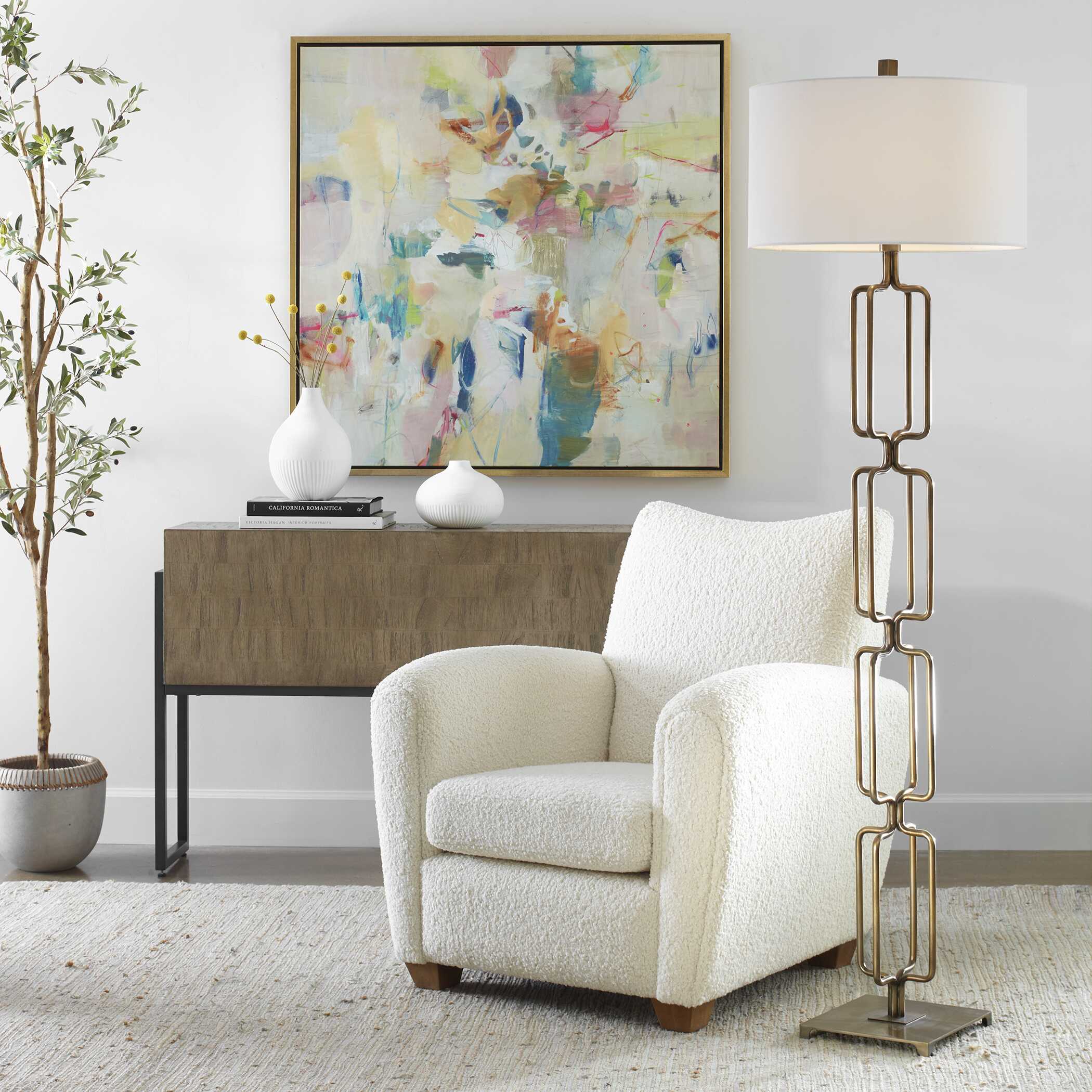 Link Brushed Gold Floor Lamp, by Uttermost, 19" width x 67" height x 19" depth View 2