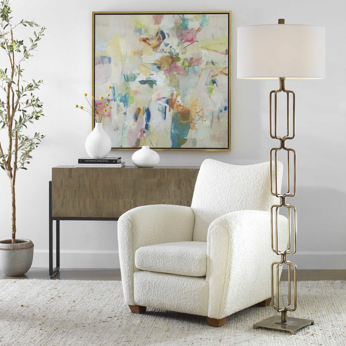 Link Brushed Gold Floor Lamp, by Uttermost, 19" width x 67" height x 19" depth View 2