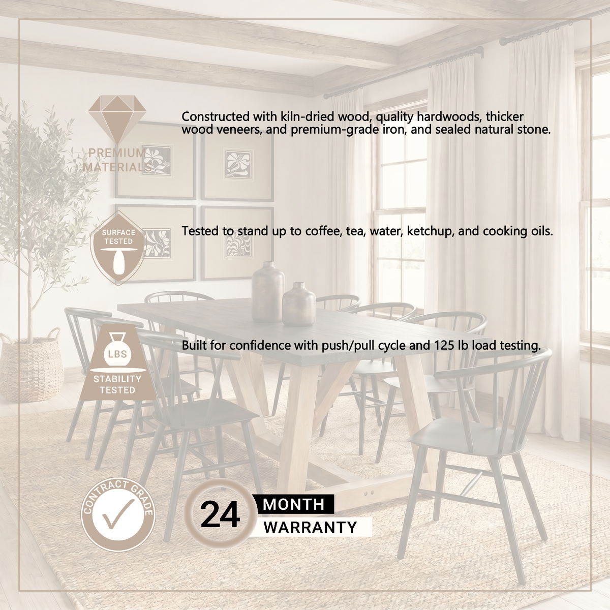 Rialto 96'L x 42'W Trestle Dining Table | Modern | Black-Brown Wood & Light Brown Wood | Seats 8, by Mercana, 96" length x 42" width x 30" height View 3