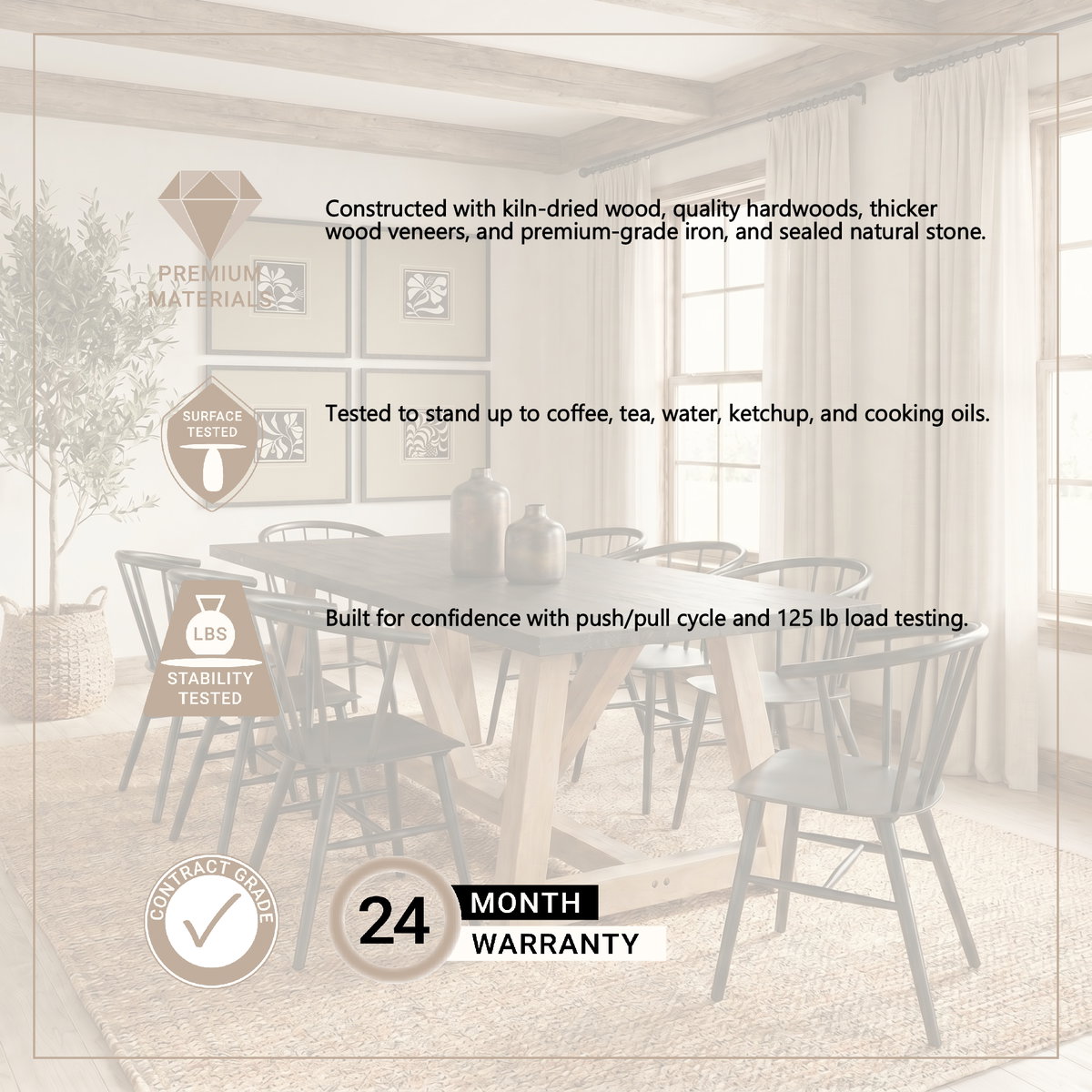 Rialto 96'L x 42'W Trestle Dining Table | Modern | Black-Brown Wood & Light Brown Wood | Seats 8, by Mercana, 96" length x 42" width x 30" height View 3
