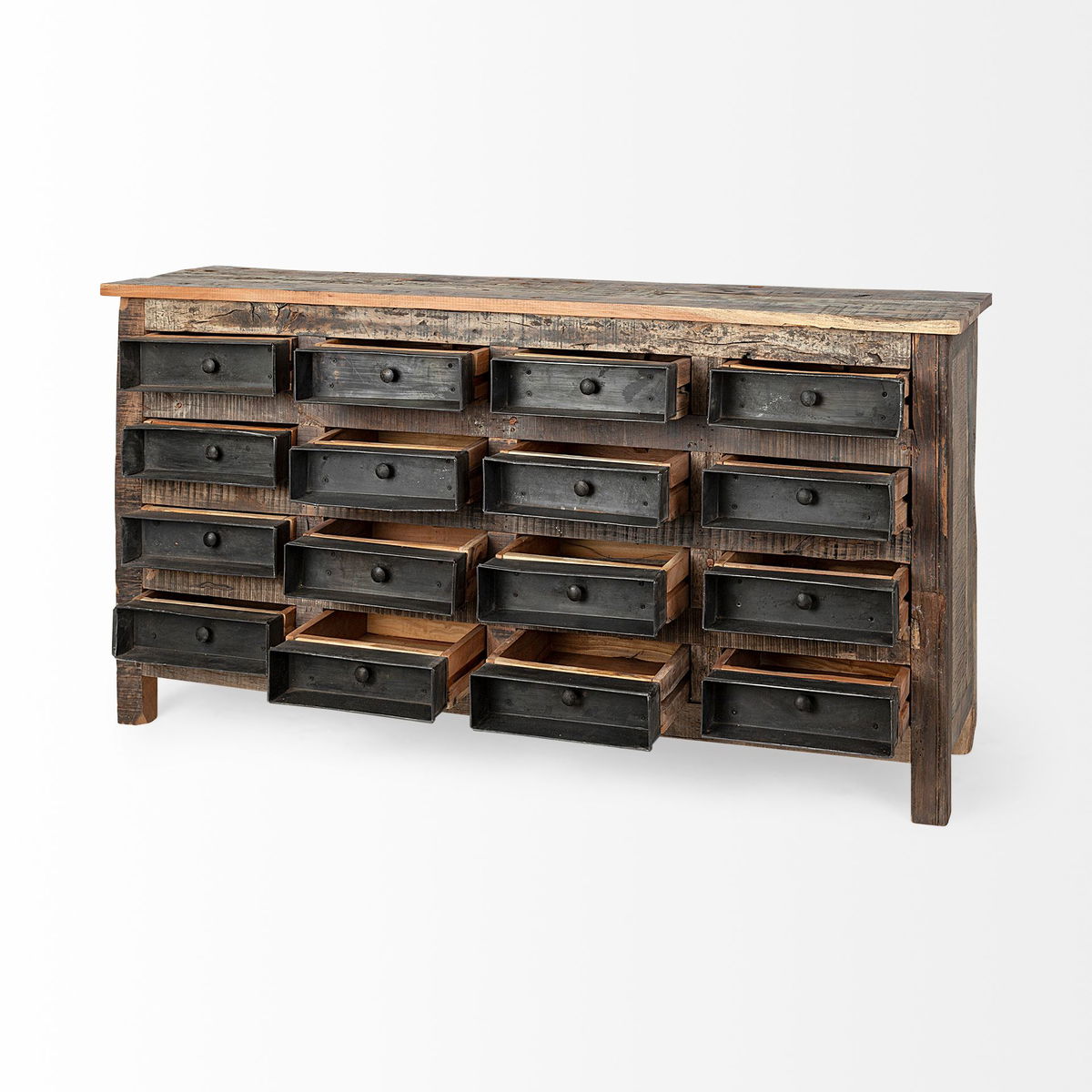 Wilton I 63x16 Reclaimed Wood and Metal 16 Drawer Sideboard, Sideboards & Buffet by Mercana, 63" length x 16" width x 32" height View 4