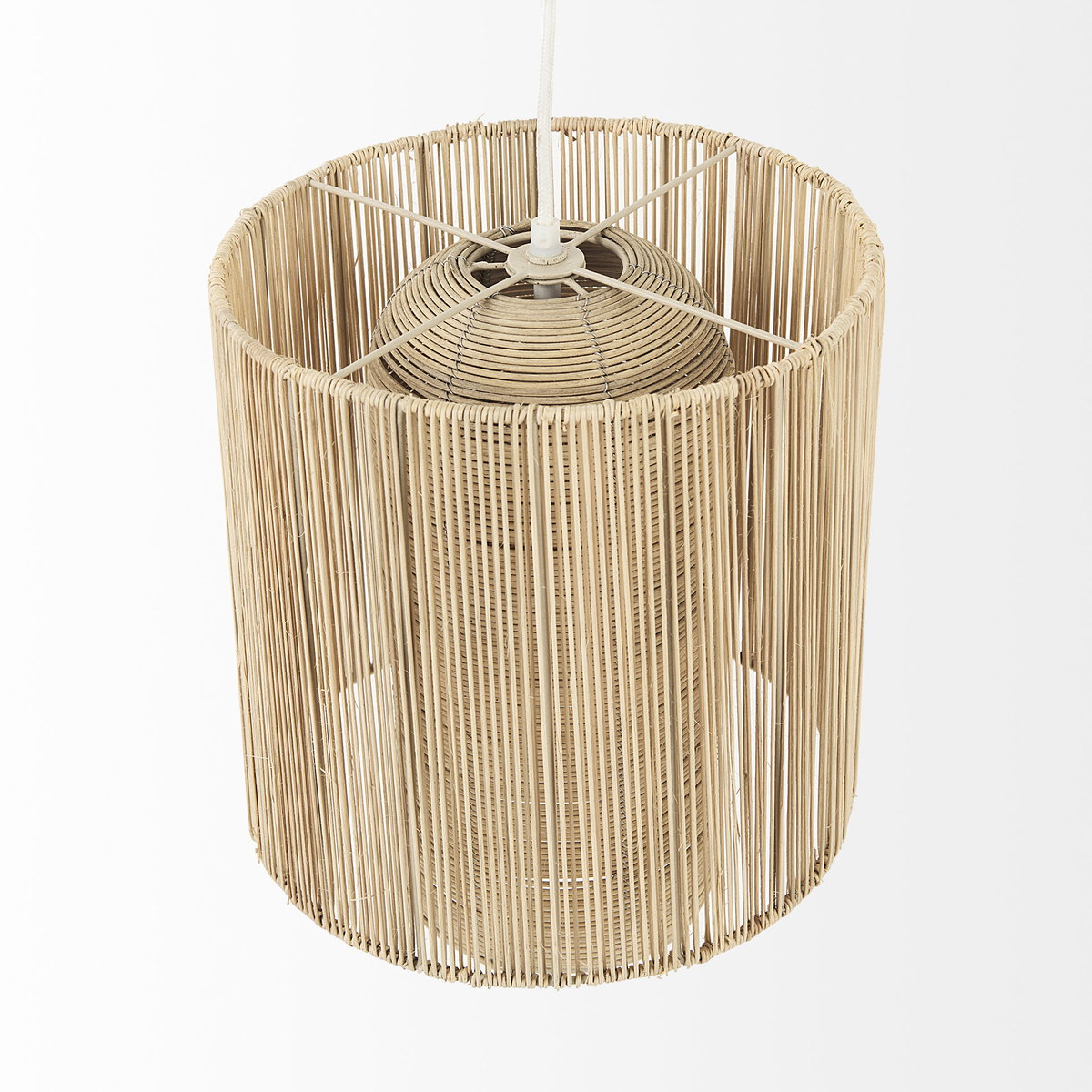 Aviario 14.2 L x 14.2 W x 14.2 H Natural Cane Cylindrical Pendant Light, by Mercana, 12.25" length x 12.25" width x 14.75" height View 6