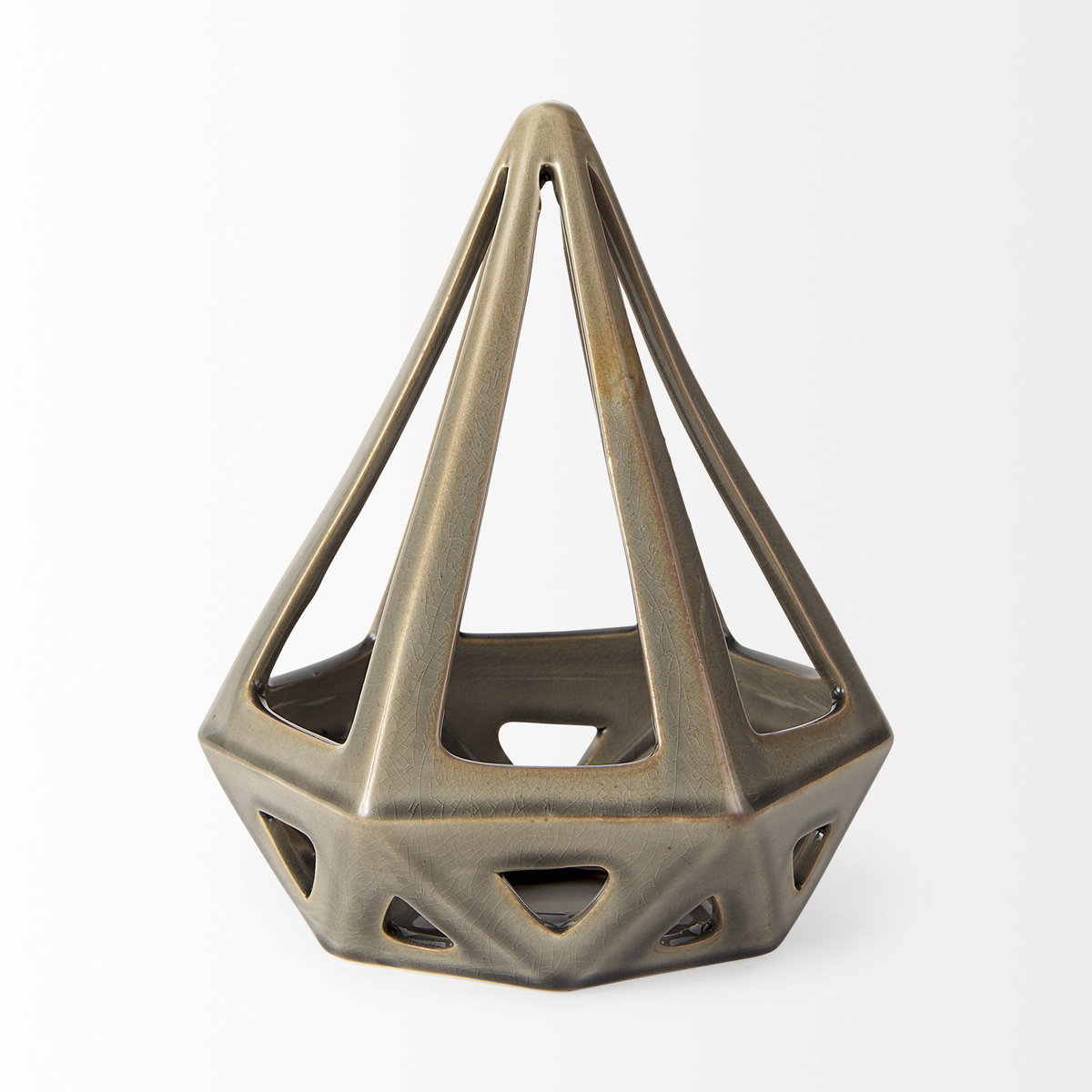Hood  Bronze Geometric Ceramic Object, Decorative Object by Mercana, 7.68" length x 7.68" width x 9.45" height View 3