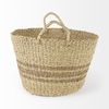 Vance  Light Brown Palm Leaf and Seagrass Round Basket with Handles, Bins & Basket by Mercana, 17.72" length x 17.72" width x 11.81" height thumbnail 3