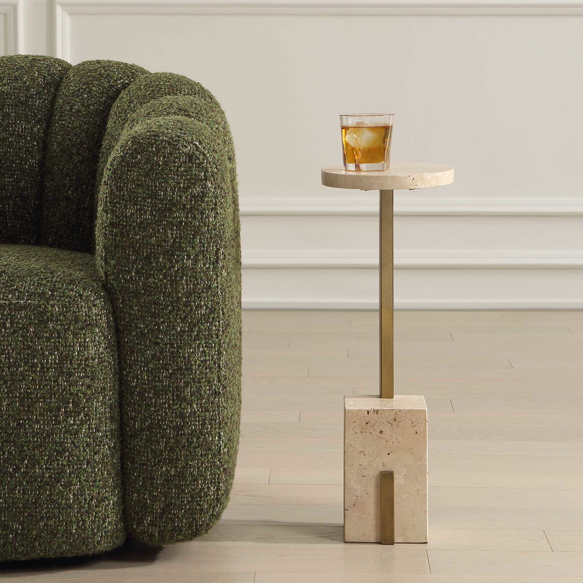 Feranno Travertine Accent Table, Side & End Table by Uttermost, 12" width x 22" height x 8" depth View 4