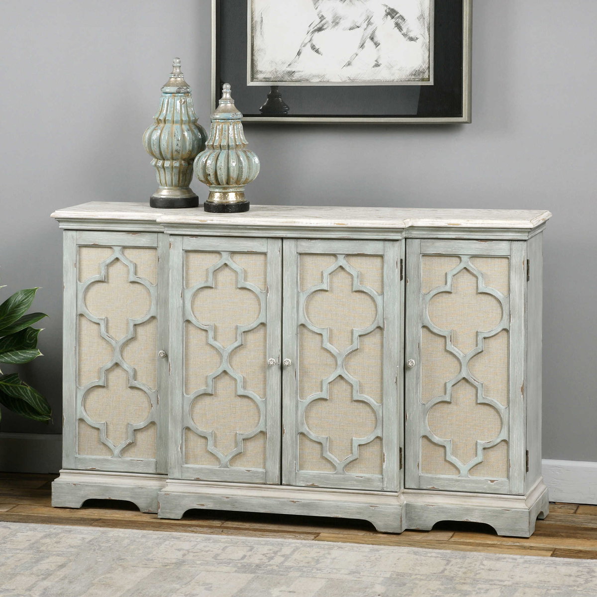 Sophie 4 Door Grey Cabinet, Cabinets & Sideboard by Uttermost, 60" width x 36" height x 14" depth View 9