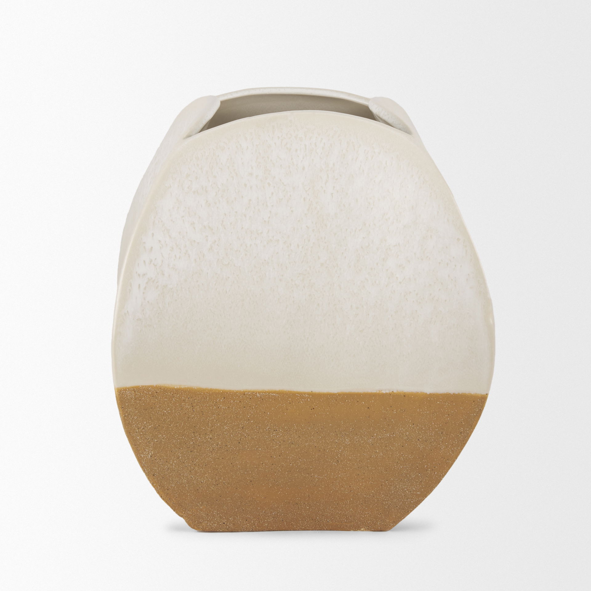 Vania Short Off White with Tan Textured Ceramic Vase, by Mercana, 9.06" length x 8.86" width x 10.43" height View 5