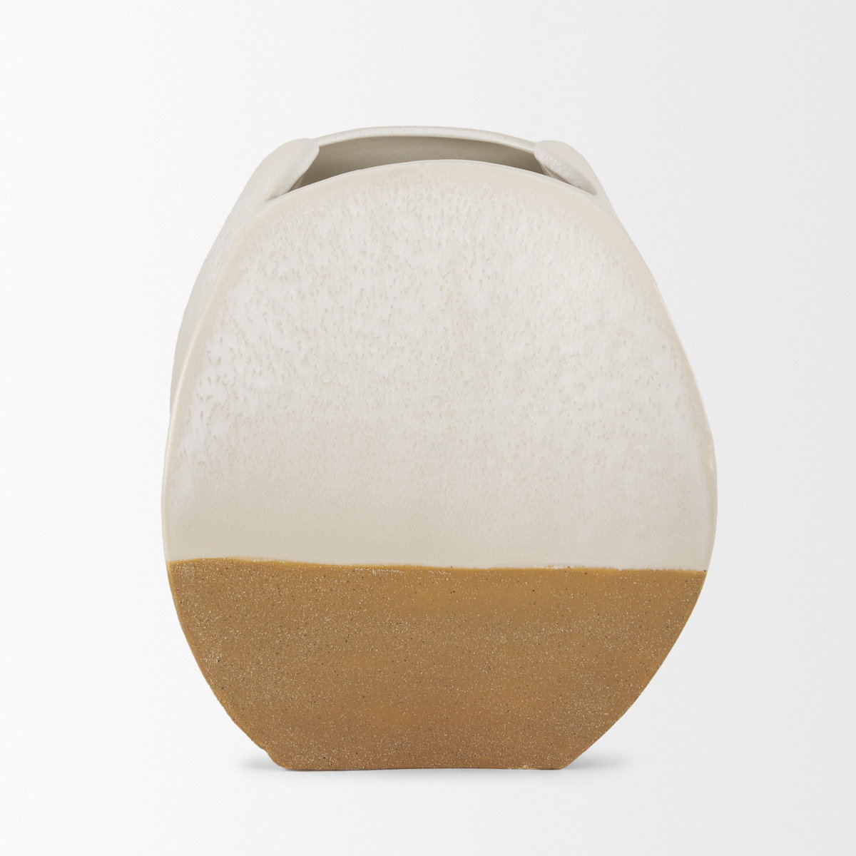 Vania Short Off White with Tan Textured Ceramic Vase, by Mercana, 9.06" length x 8.86" width x 10.43" height View 5
