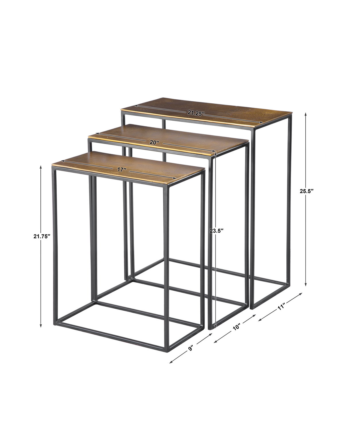 Coreene Gold Nesting Tables Set/3, Furniture by Uttermost, 21" width x 25.5" height x 11" depth View 3