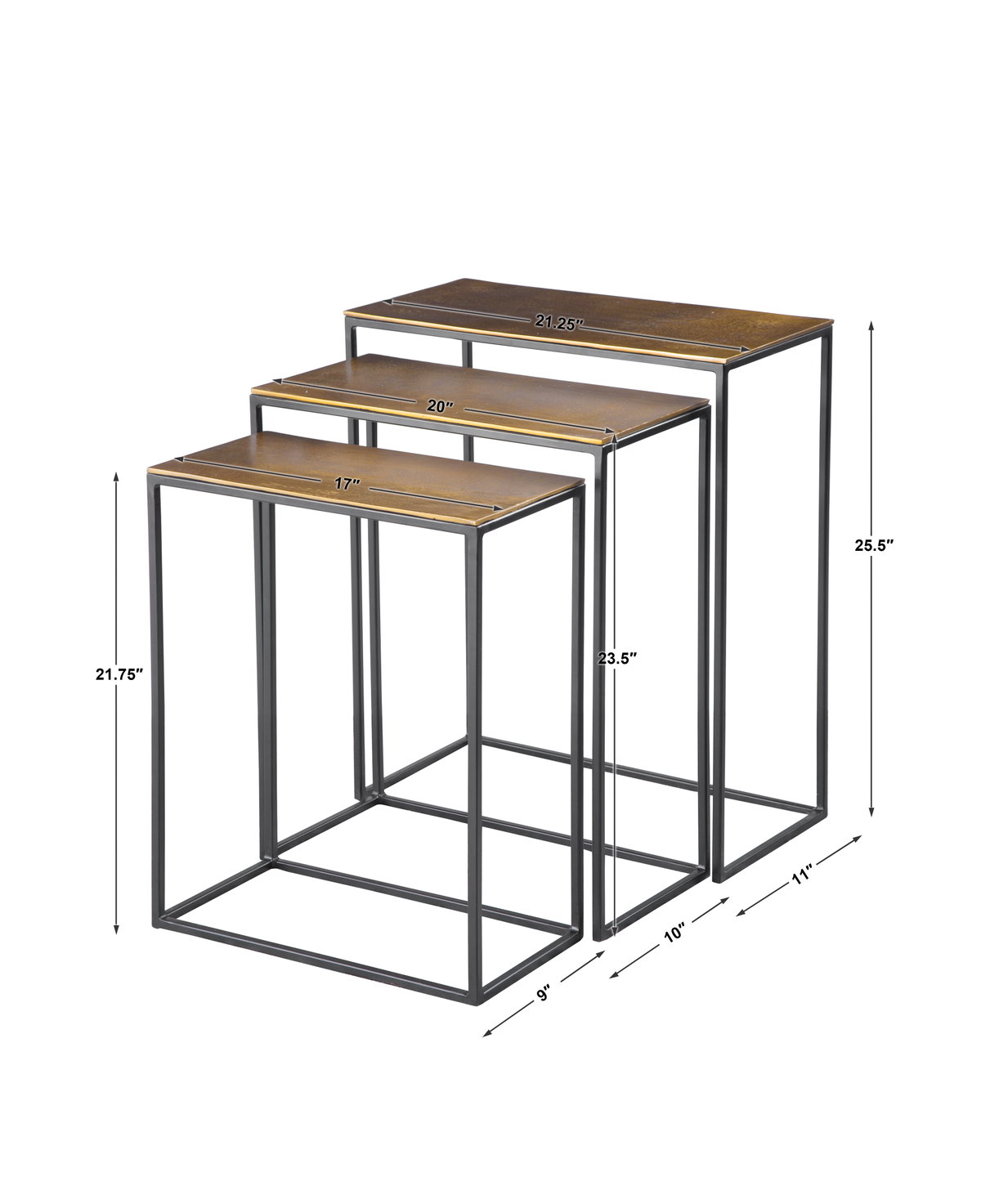 Coreene Gold Nesting Tables Set/3, Side & End Table by Uttermost, 21" width x 25.5" height x 11" depth View 3