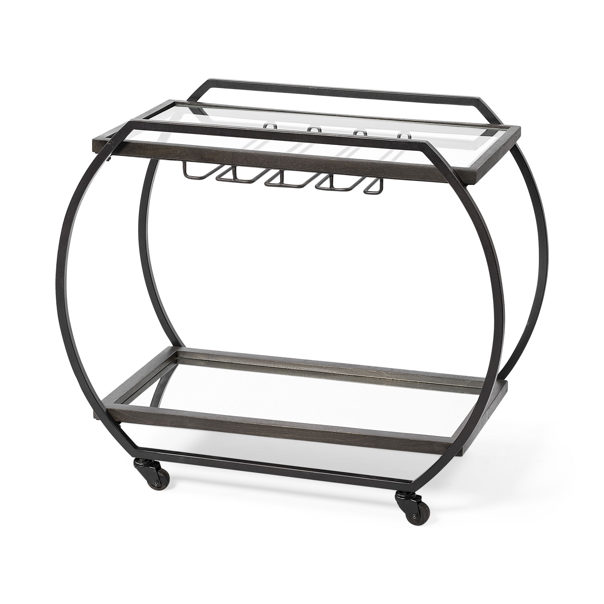 Chriselle Black Metal And Glass Two Tier Bar Cart, Bar Carts & Cabinet by Mercana, 38" length x 18.5" width x 32.5" height View 1