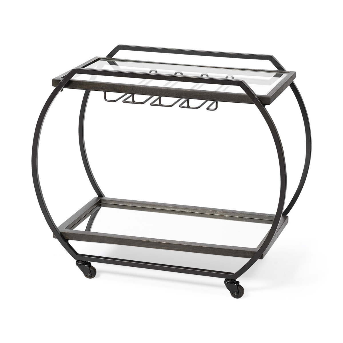 Chriselle Black Metal And Glass Two Tier Bar Cart, Bar Carts & Cabinet by Mercana, 38" length x 18.5" width x 32.5" height View 1