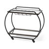 Chriselle Black Metal And Glass Two Tier Bar Cart, Bar Carts & Cabinet by Mercana, 38" length x 18.5" width x 32.5" height thumbnail 1