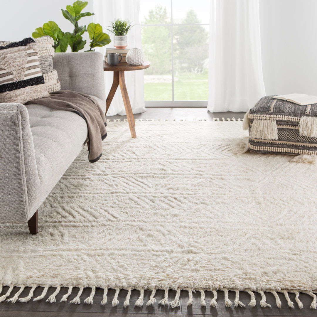 Akka Hand-Knotted Solid Cream Area Rug (8'x11') large image 