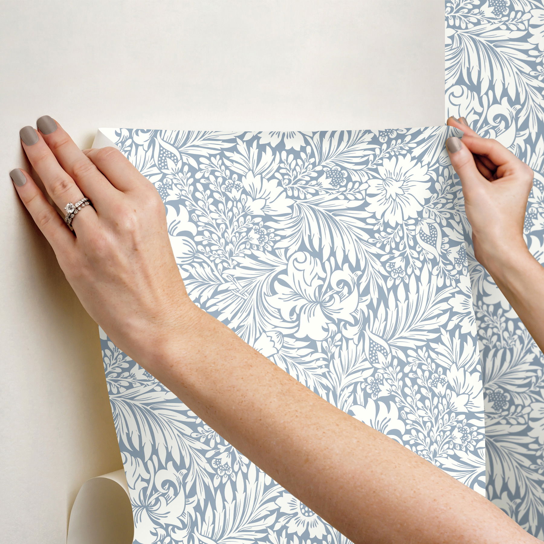 Modern Acanthus Wedgewood Blue Peel & Stick Wallpaper large image 