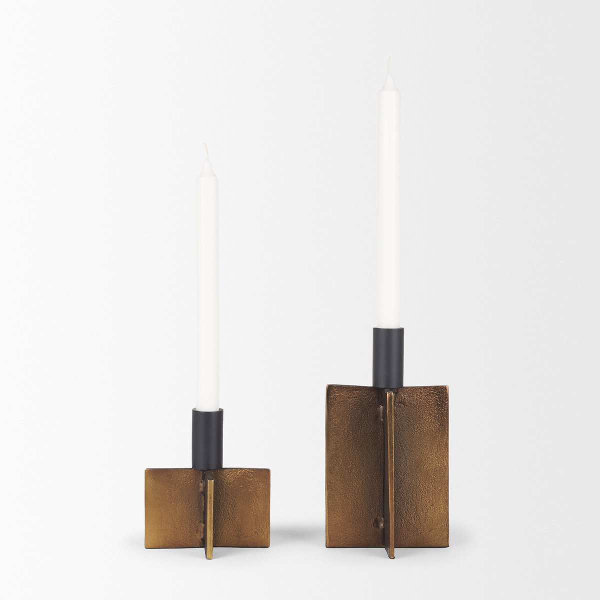Pia Antiqued Gold with Black Metal Taper Candleholder (Set of 2), Candles & Candle Holder by Mercana, 4.75" length x 4.75" width x 8.25" height View 5
