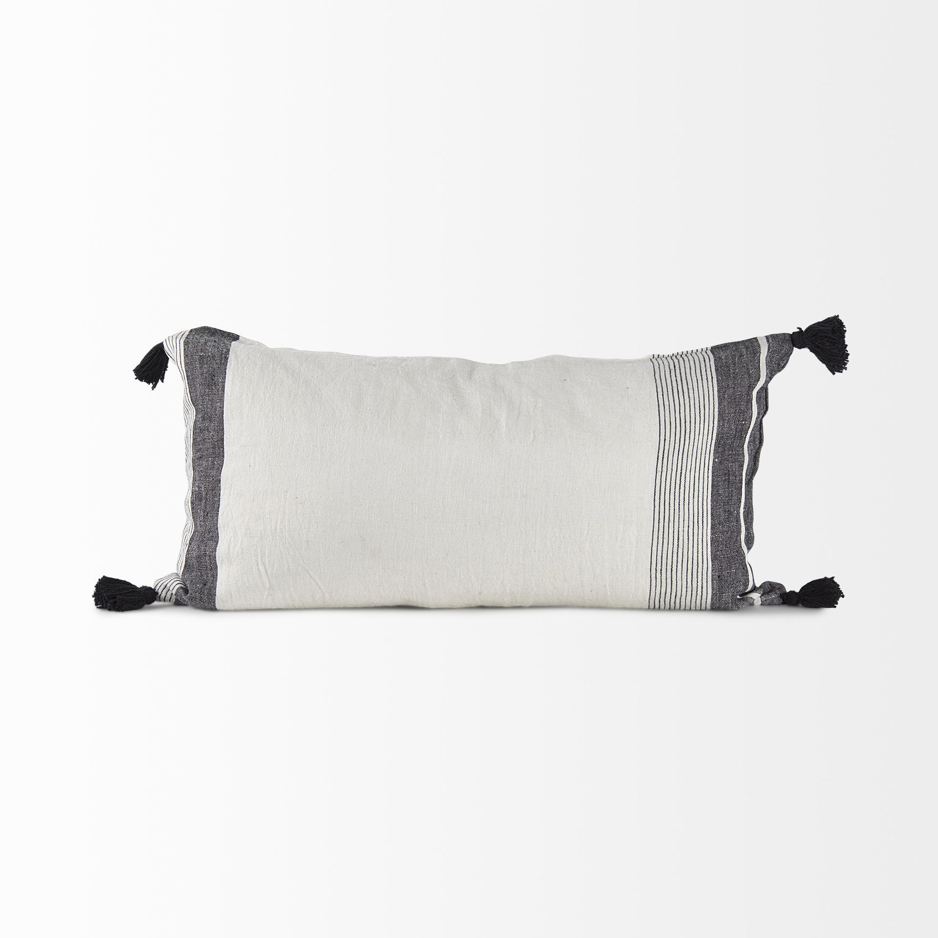 Kimia 14L x 26W White and Black Fabric Herringbone and Fringed Decorative Pillow Cover large image 
