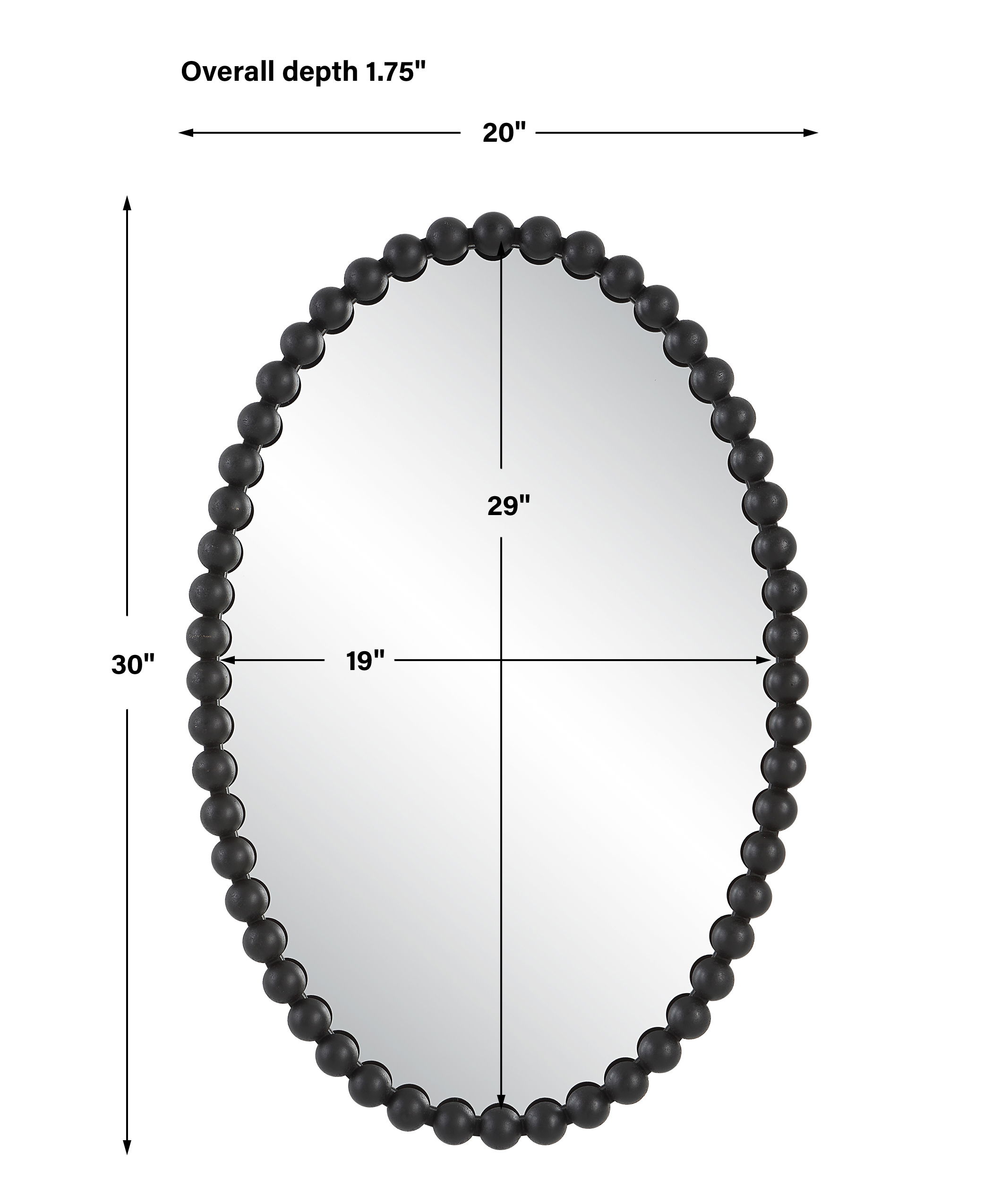 Serna Black Oval Mirror, by Uttermost, 20" width x 30" height x 1.75" depth View 3