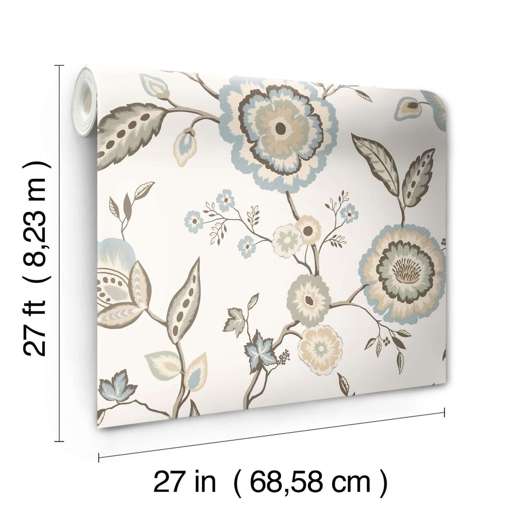 Dahlia Blooms Off White & Blue Wallpaper large image 