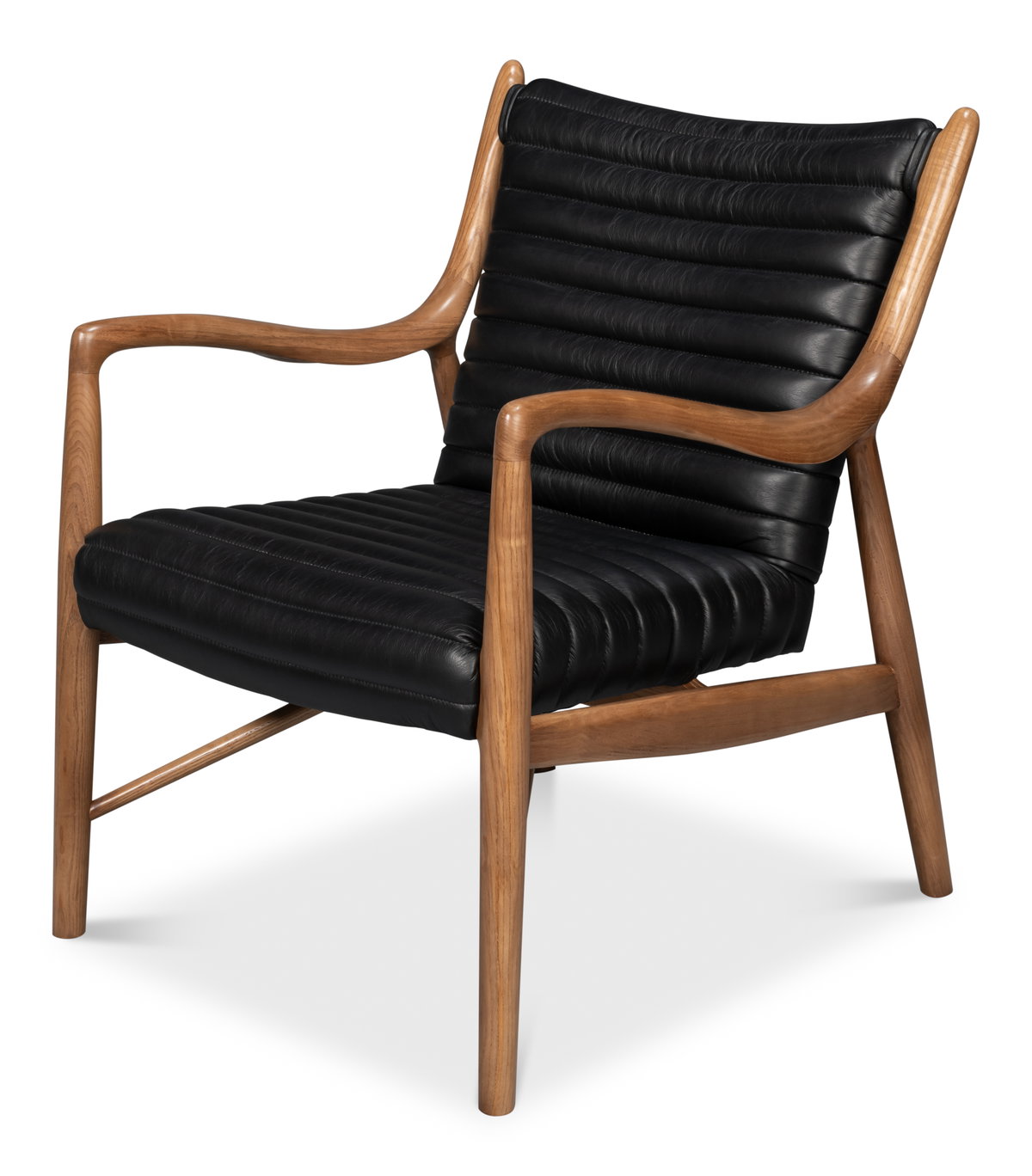 Singletary Leather Chair  Onyx Black, by Sarreid, 2'4" length x 2'3" width x 2'8" height View 1