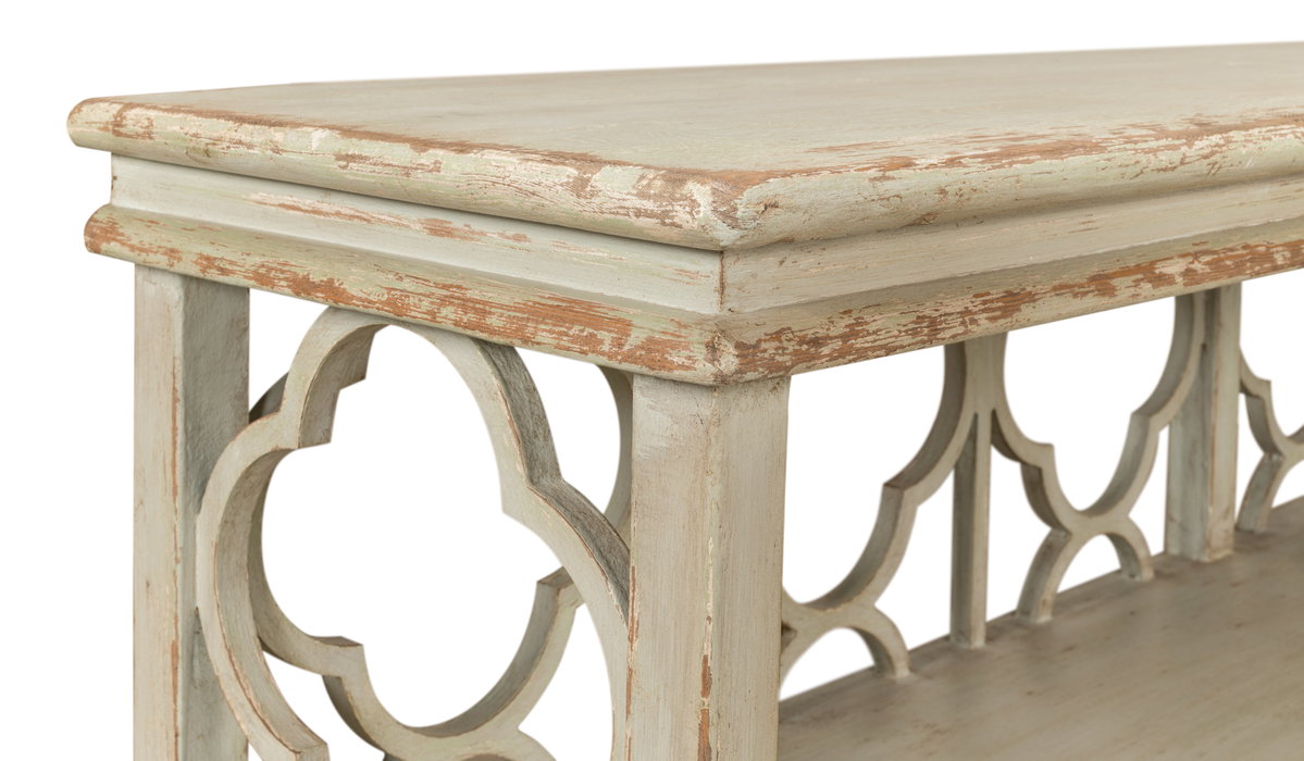 Quatrefoil Bookshelf Console Table, by Sarreid, 1'4" length x 6'6" width x 2'11" height View 7