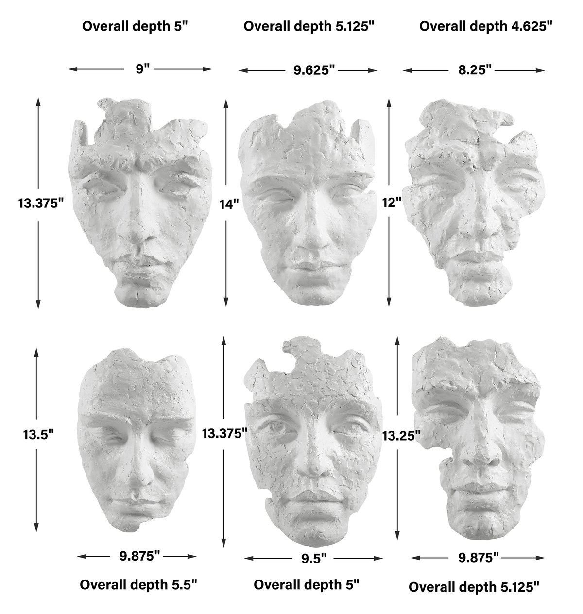 Self-Portrait White Mask Wall Decor Set/6, Sculptural Wall Art by Uttermost, 9.62" width x 14" height x 5.12" depth View 3