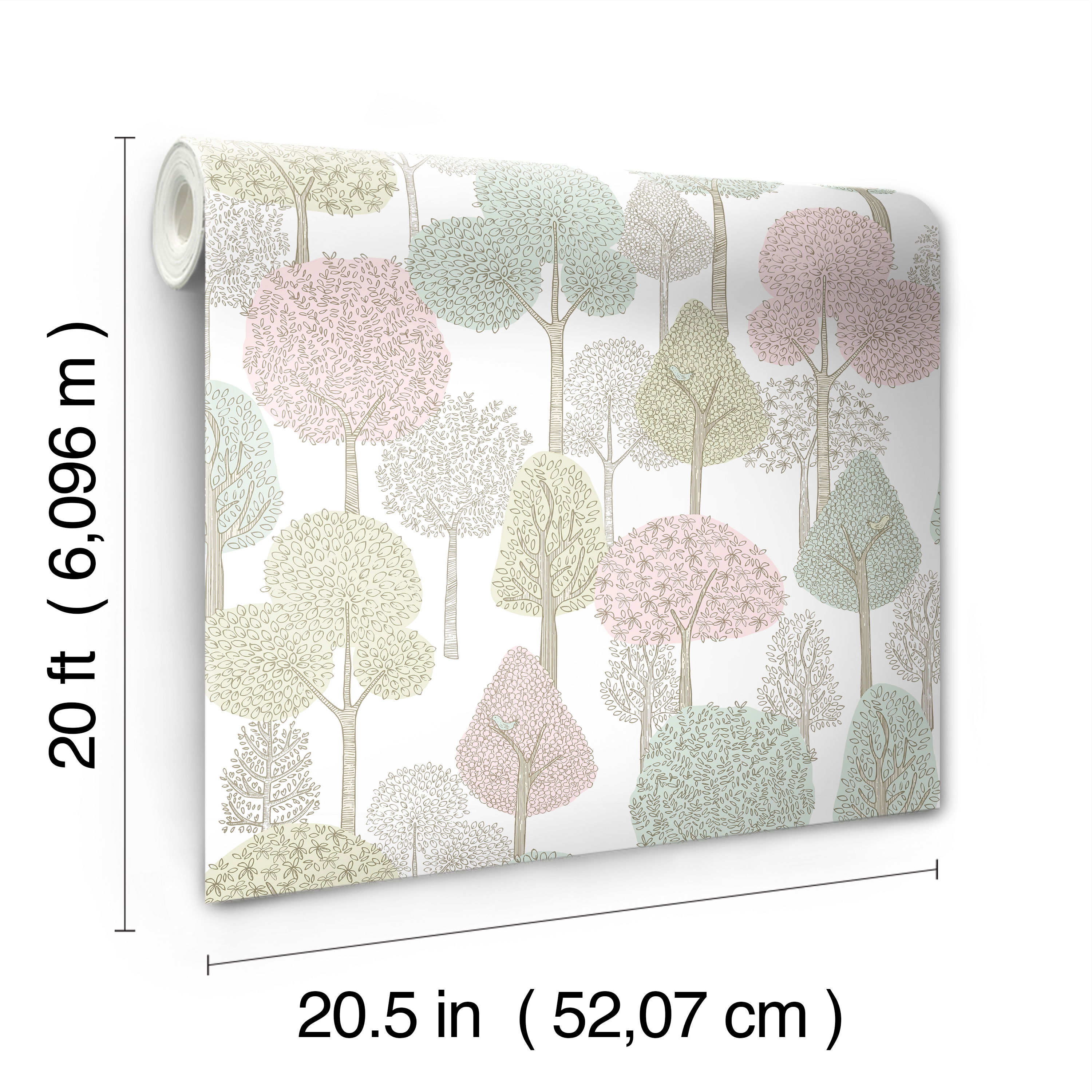 Treetops Pink & Mint Peel & Stick Wallpaper large image 