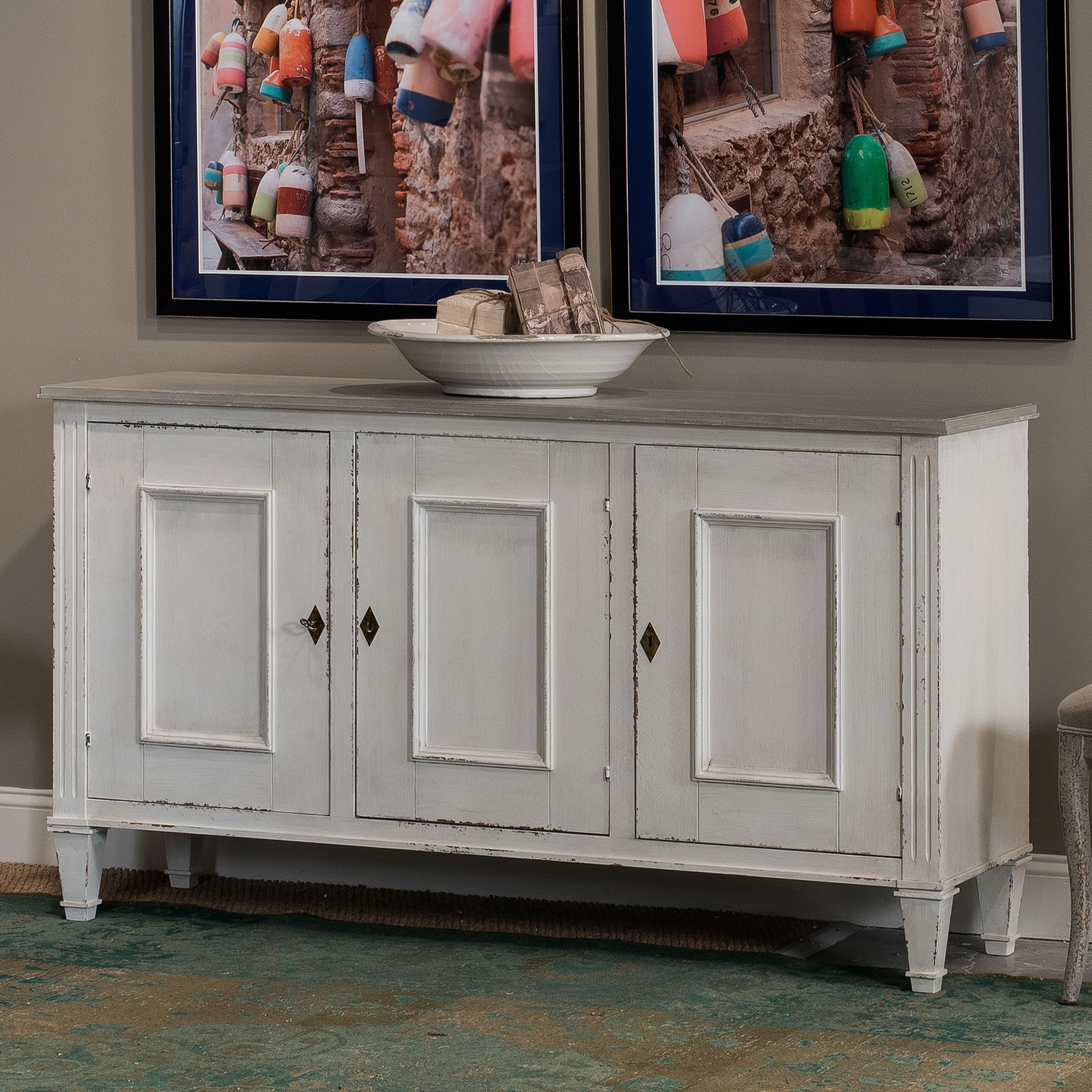 Louis Xvi Buffet,White/White,Gray Quartz, Cabinets & Sideboard by Sarreid, 60" length x 18" width x 34" height View 13