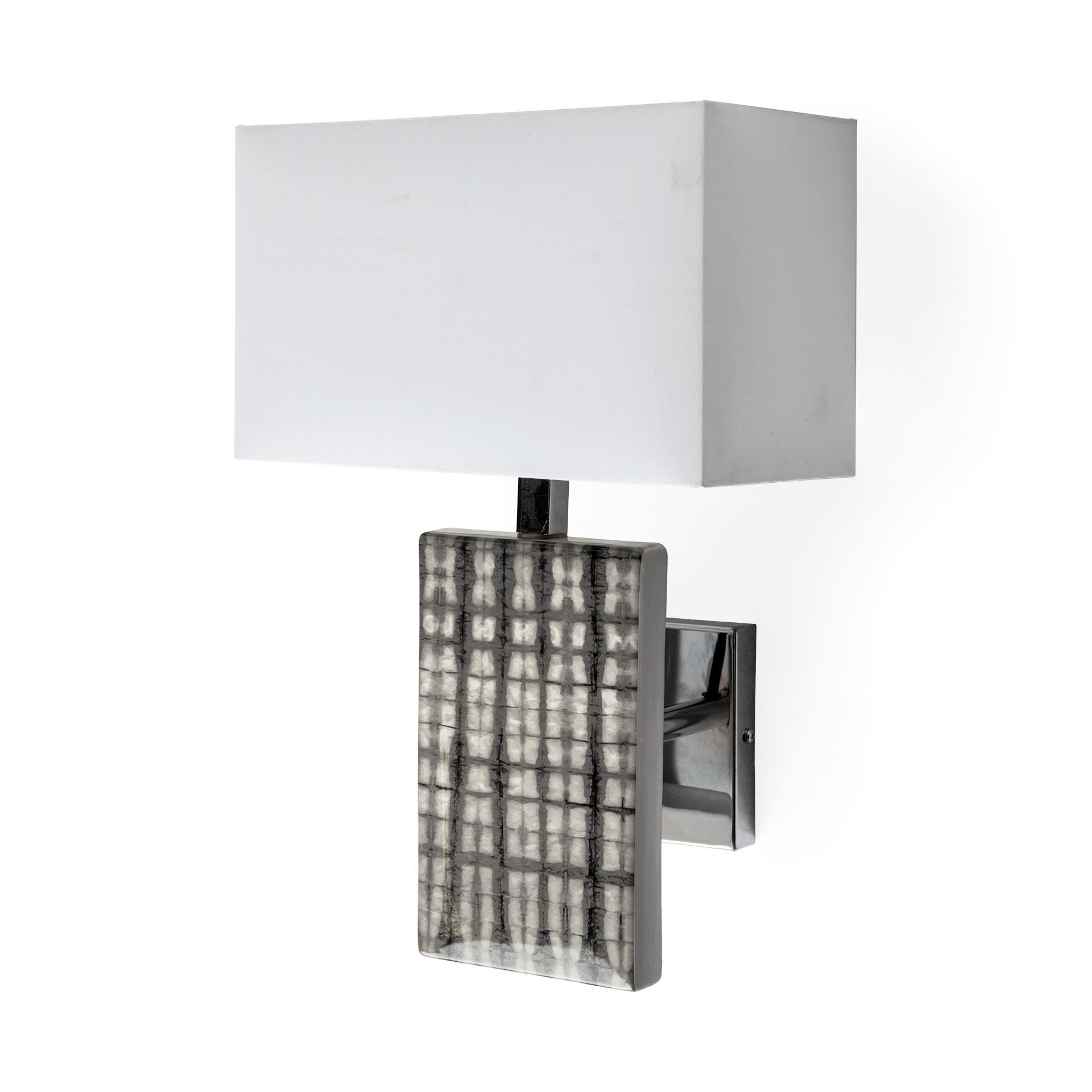 Arcadia II 11x17 Silver Chrome Base White Rectangular Shade Wall Sconce, by Mercana, 11" length x 8.5" width x 17" height View 1
