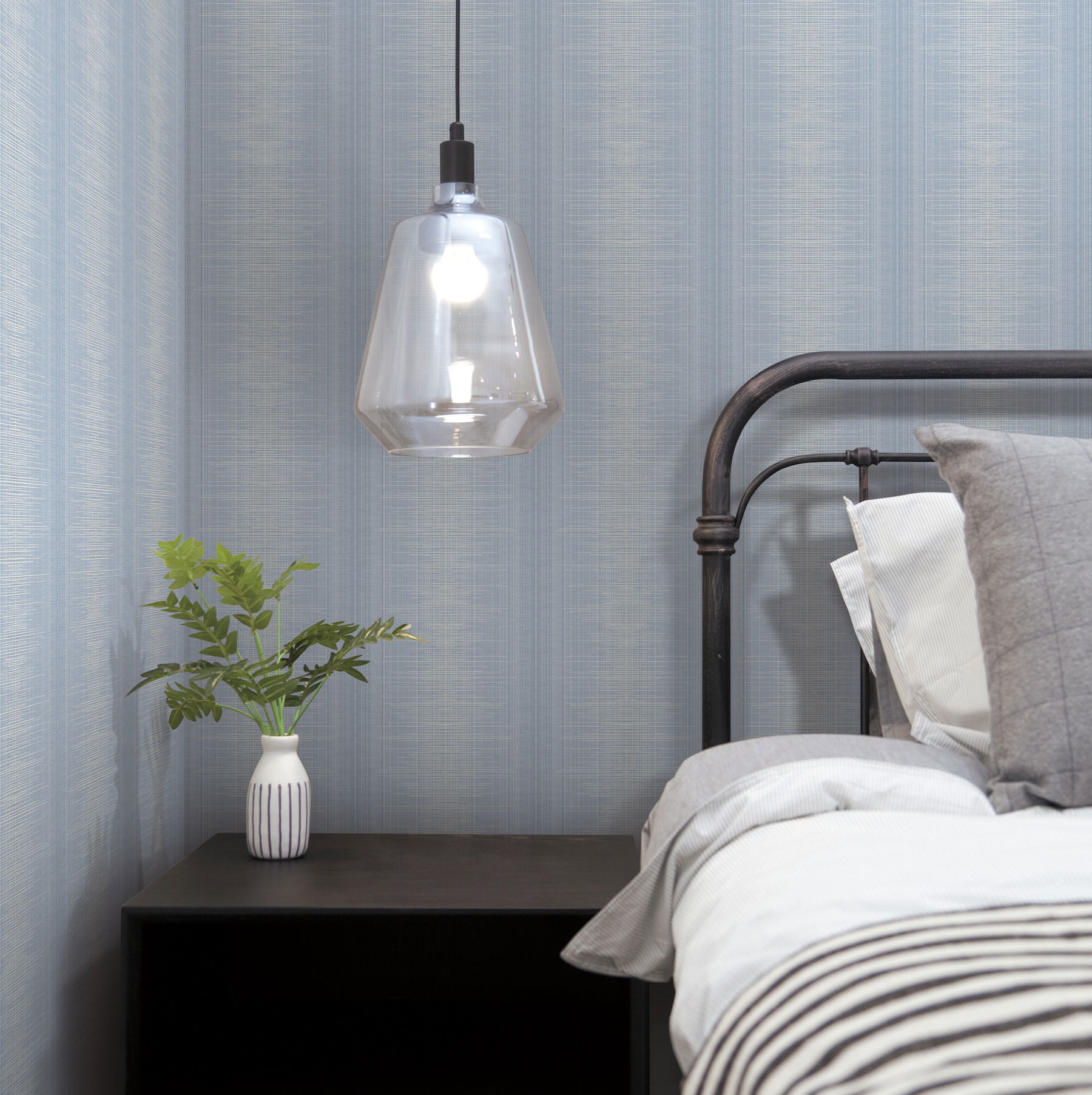 Silk Weave Stripe Blue Wallpaper, by York Wall, 27' length x 2'3" width x 0.02" depth View 2