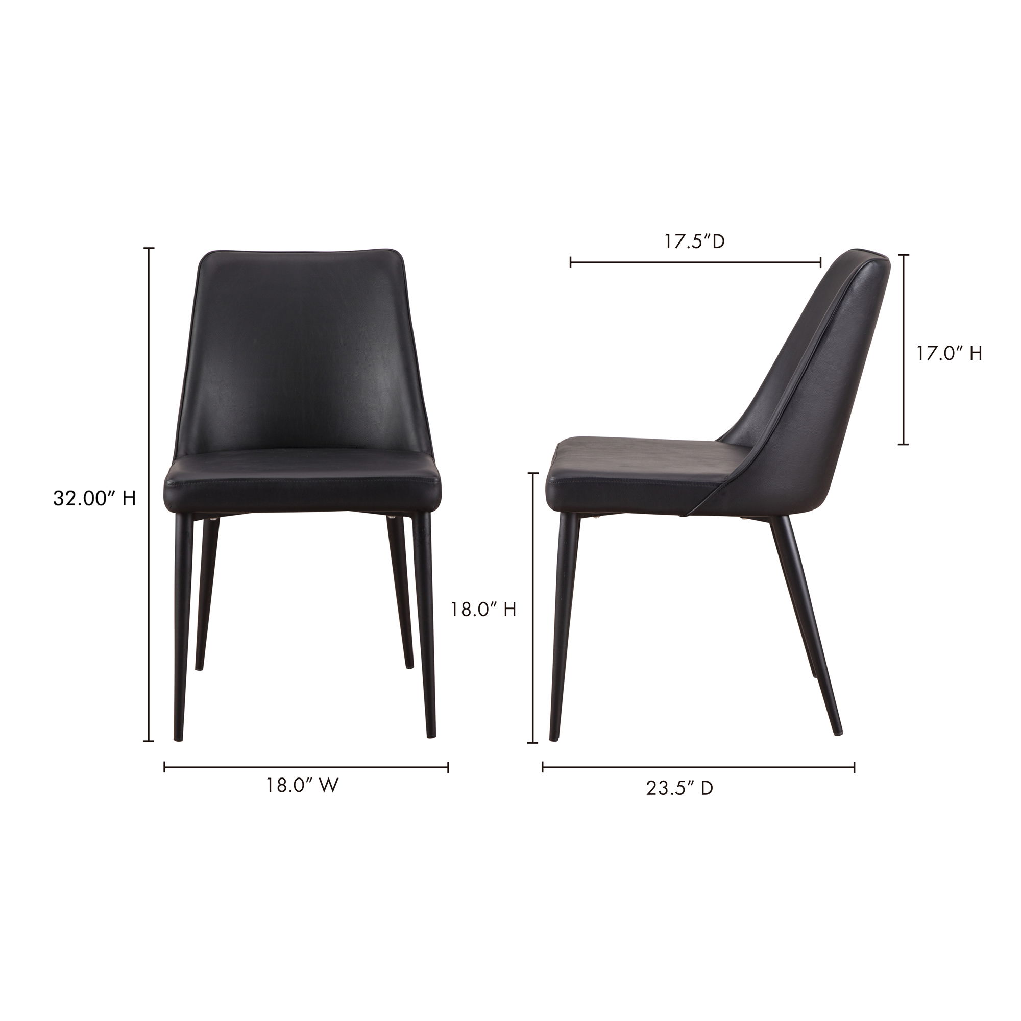 Lula Dining Chair Black Vegan Leather - Set Of Two, by Moe's Home, 18" width x 31.9" height x 23.4" depth View 11
