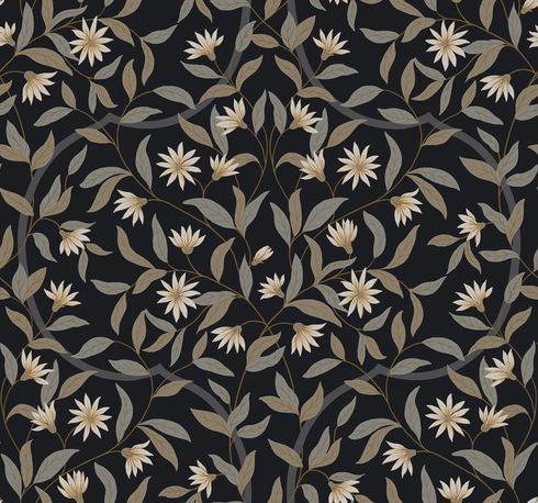 Jasmine Black Metallic Wallpaper