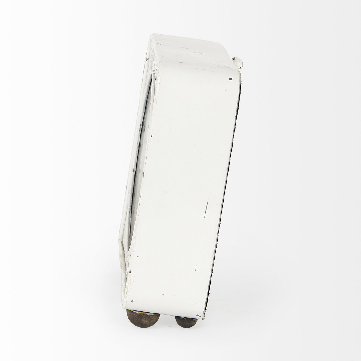 Karl  Rustic White Iron Rounded Square Table Clock, by Mercana, 8" length x 2.75" width x 8.75" height View 5