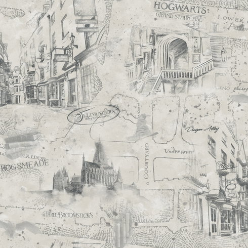 Harry Potter Map Taupe Peel & Stick Wallpaper