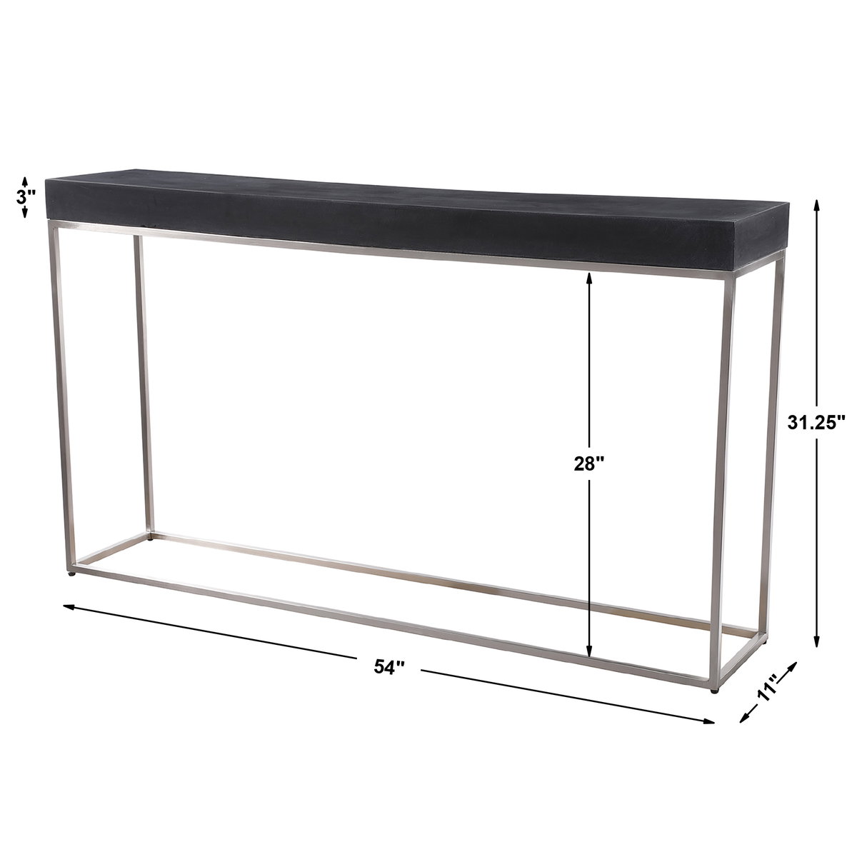 Jase Black Concrete Console Table, by Uttermost, 54" width x 31.25" height x 11" depth View 3