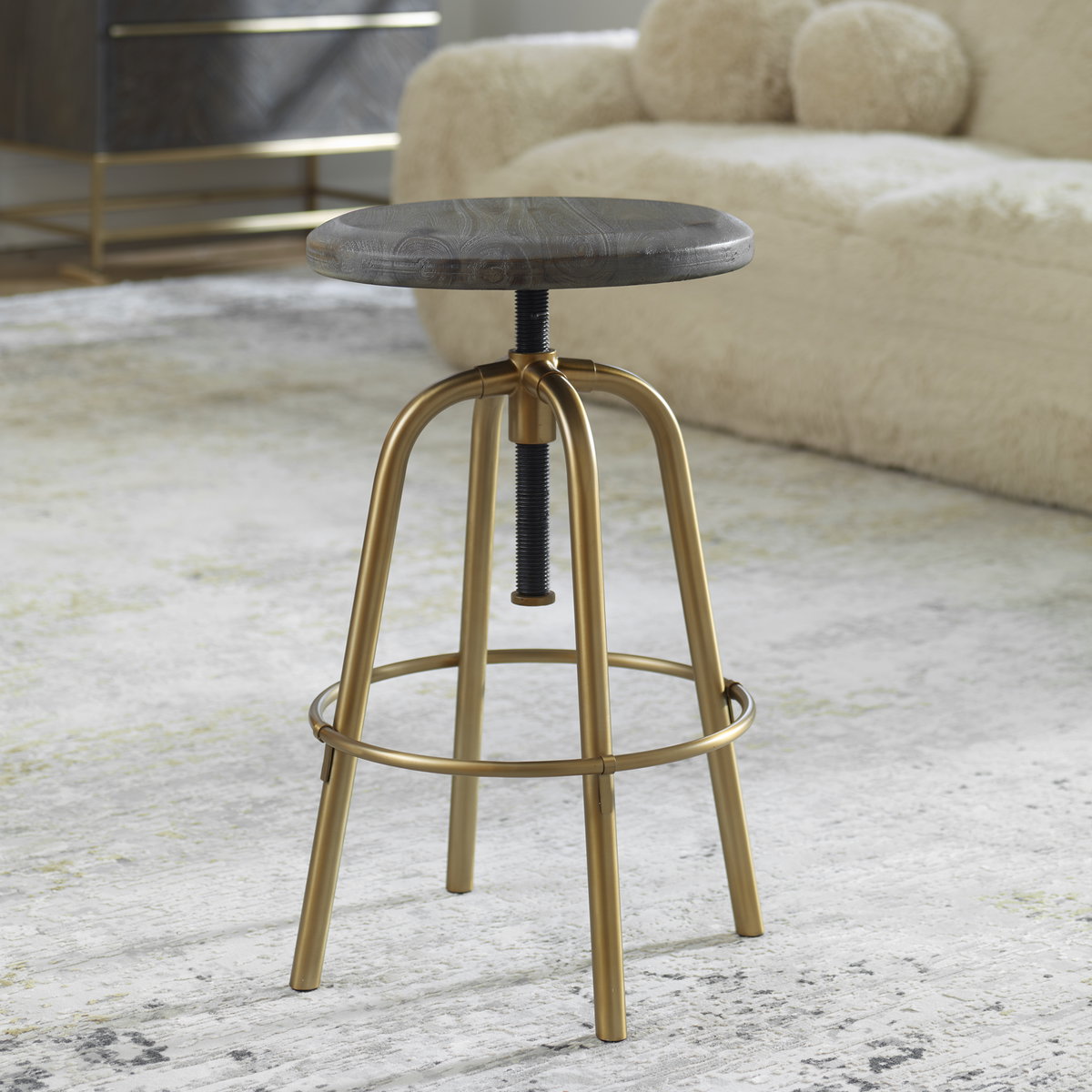 Revolve Brass Counter Stool, Counter & Bar Stool by Uttermost, 17" width x 24" height x 17" depth View 2