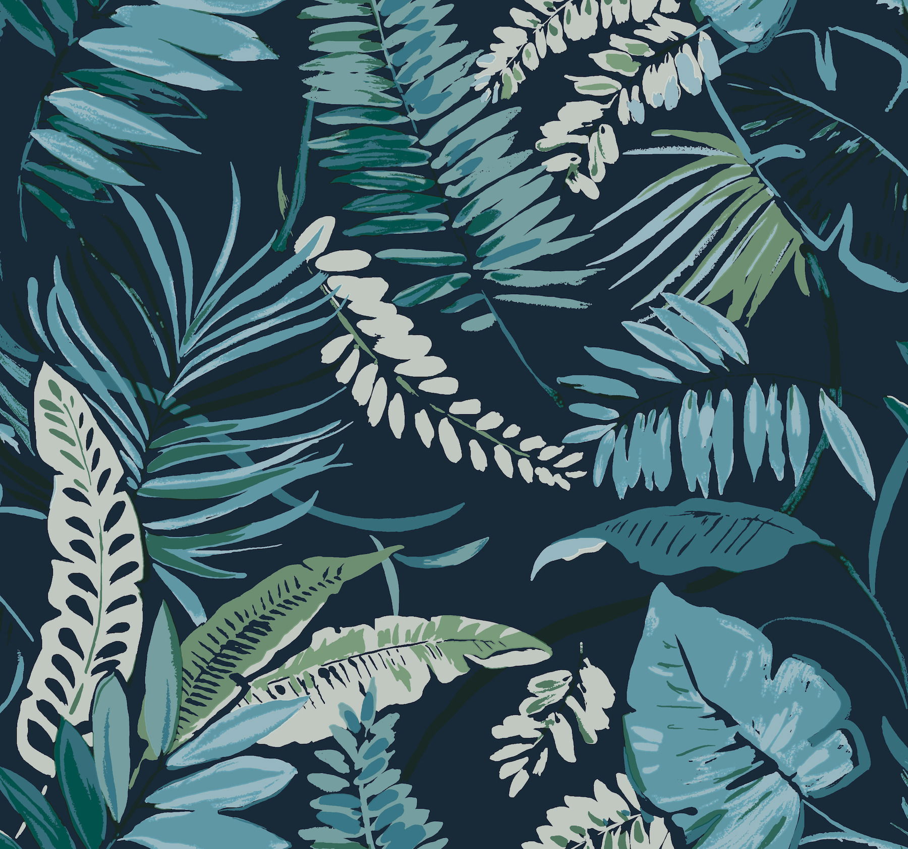 Tropical Toss Navy Wallpaper, by York Wall, 27' length x 2'3" width x 0.02" depth View 1