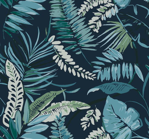 Tropical Toss Navy Wallpaper