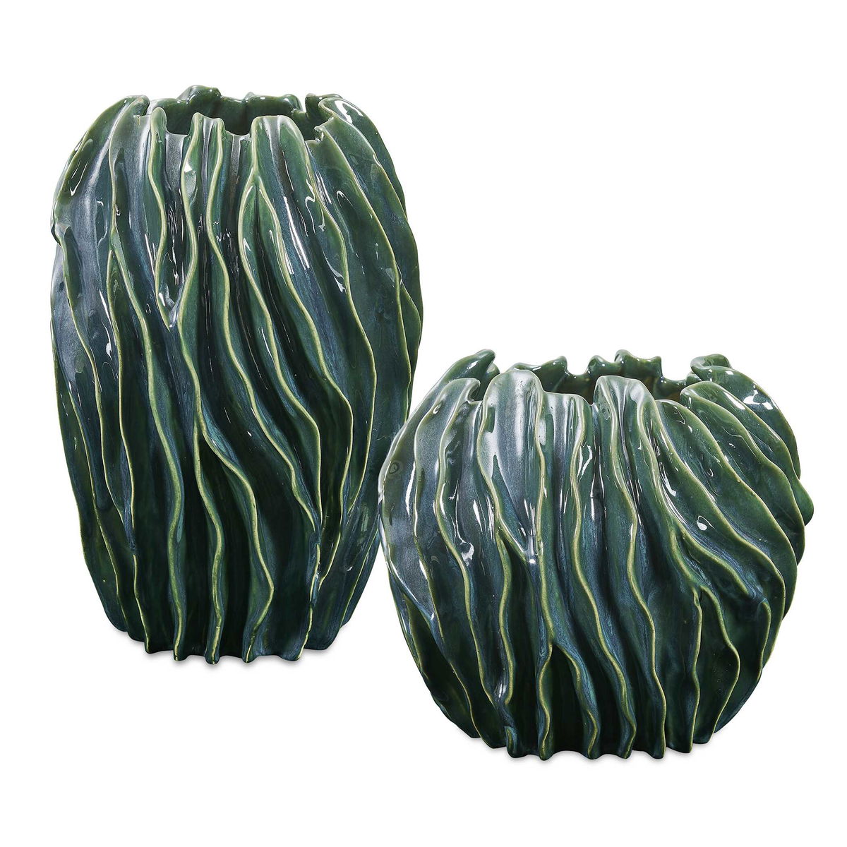 Veridian Ridge Indoor-Outdoor Vases Set/2, by Uttermost, 9.5" width x 15" height x 9.5" depth View 1