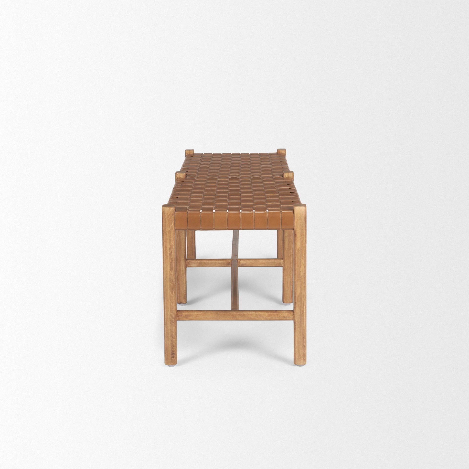 Shane Brown Wood with Woven Brown Leather Bench large image 