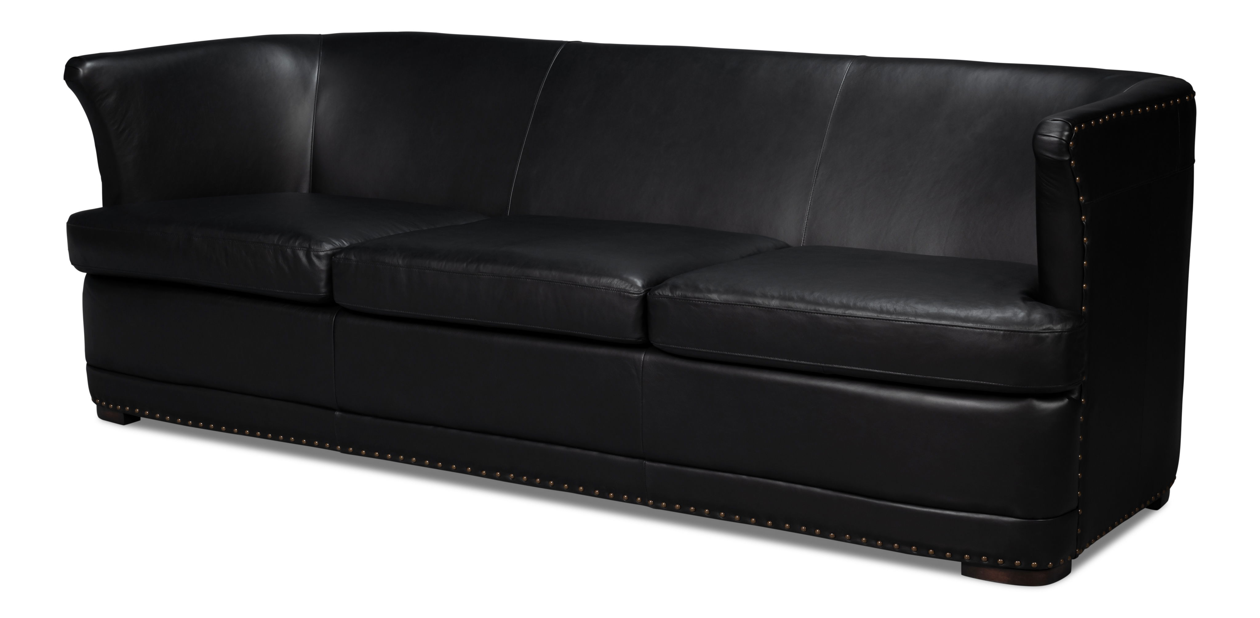 Mcmillan Distilled Leather Sofa,Onyx Blk, Sofas & Sectional by Sarreid, 90" length x 37" width x 32" height View 1